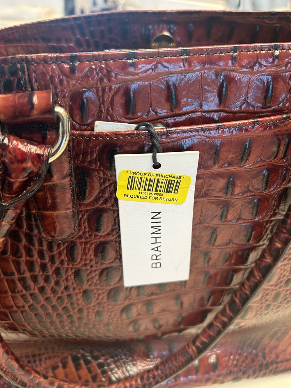 Brahmin Burgundy Croc-Embossed Leather Tote